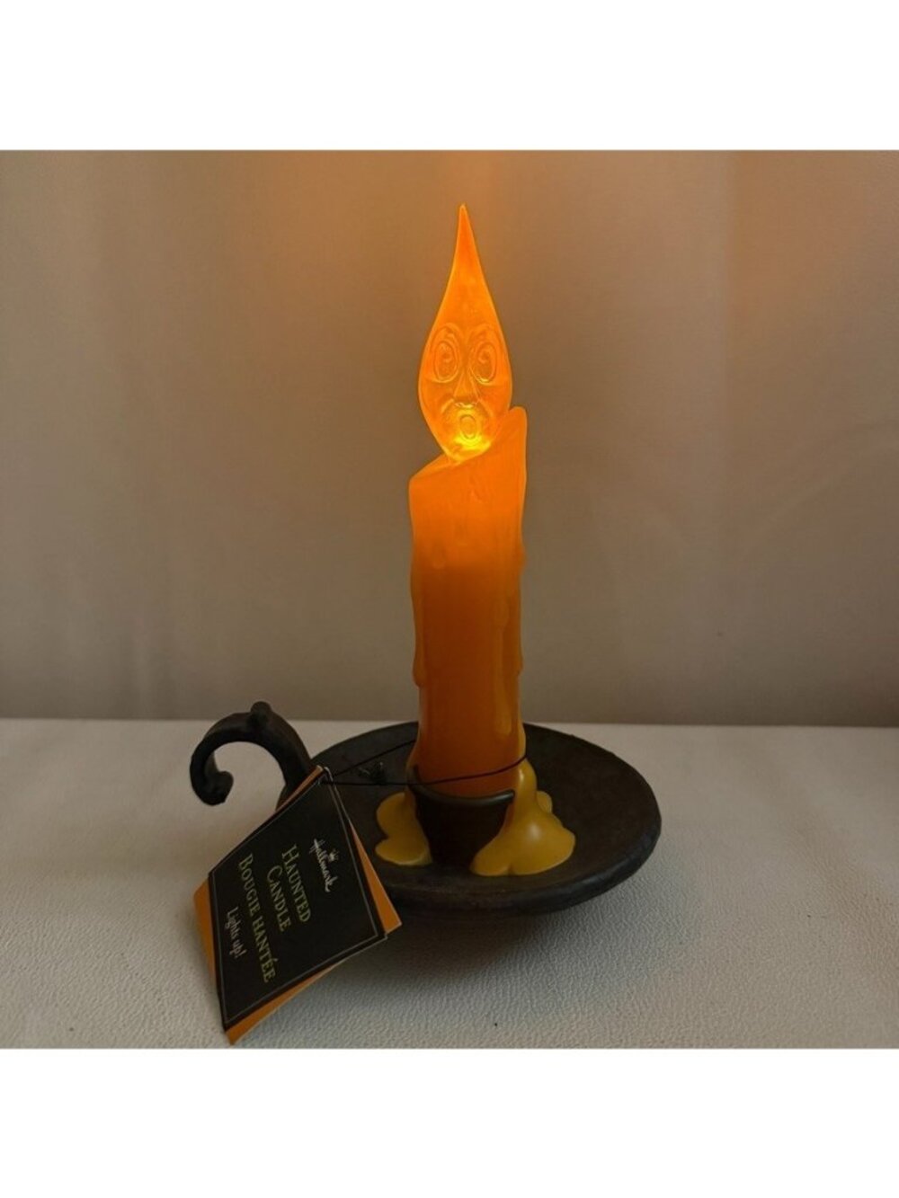 Hallmark Halloween Flickering Light Haunted Candle Ghost Face Tested And Works